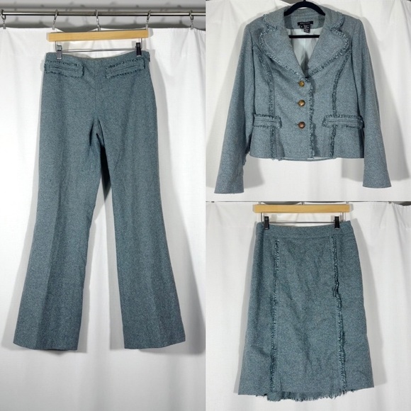Vintage Etcetera 3-Piece Wool-Blend Blue Tweed Set